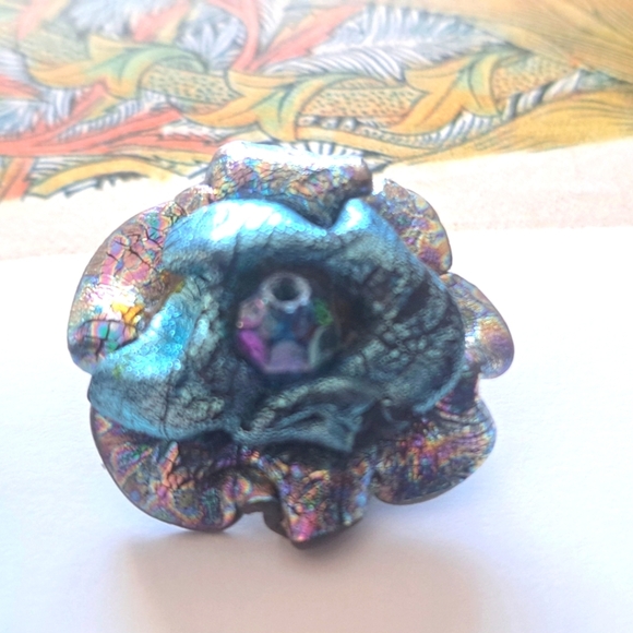 Vintage Leather Earrings Rose Buds - Picture 6 of 10